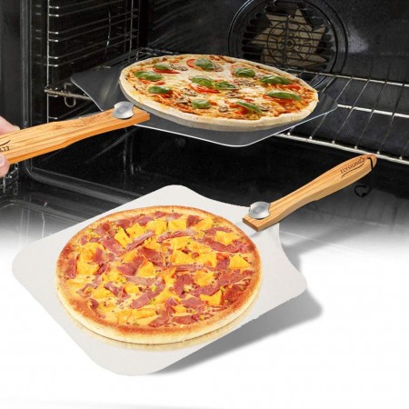 Foldable 12" x 14" Aluminum Pizza Peel with Real Oak Handle, Pizza Transfer Tray, Kitchen Baking Pastry Tools
